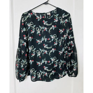 DISNEY LC Lauren Conrad Size XS Snow White Blouse Apple Sequin Ballon Sleeve Top